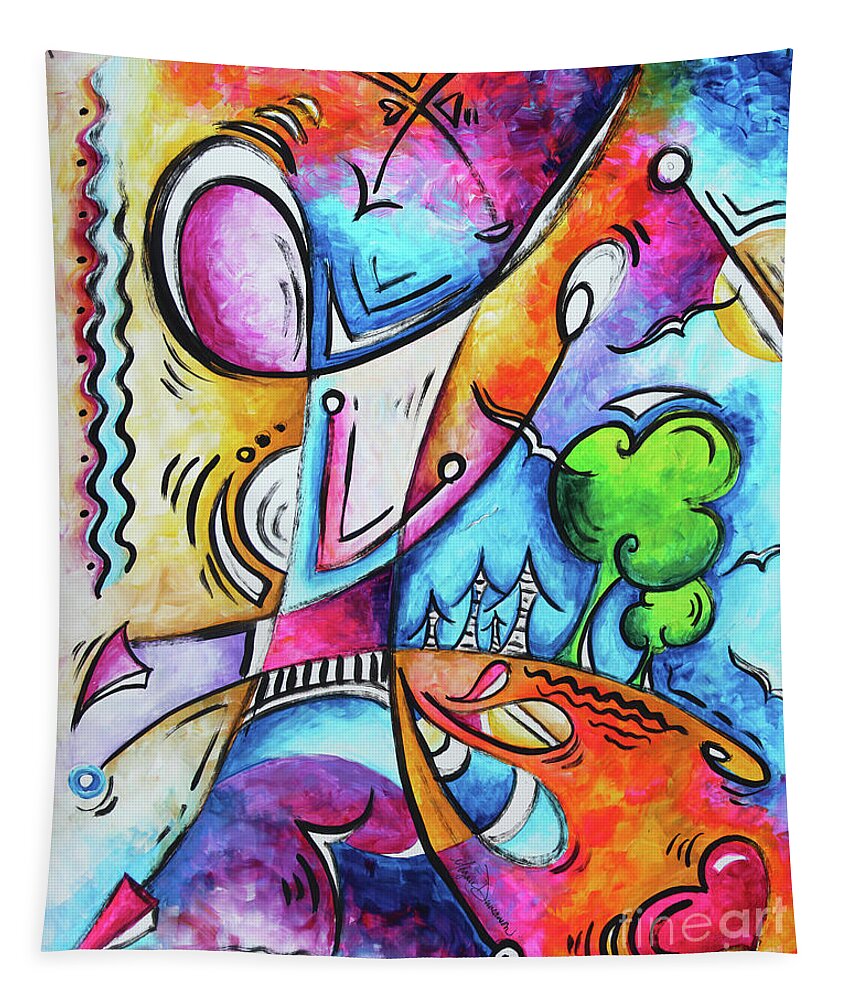 Collect Tapestry featuring the painting Abstract Art Whimsical Seuss Like Happy Joyful Original Painting Modern Artwork Megan Duncanson by Megan Aroon