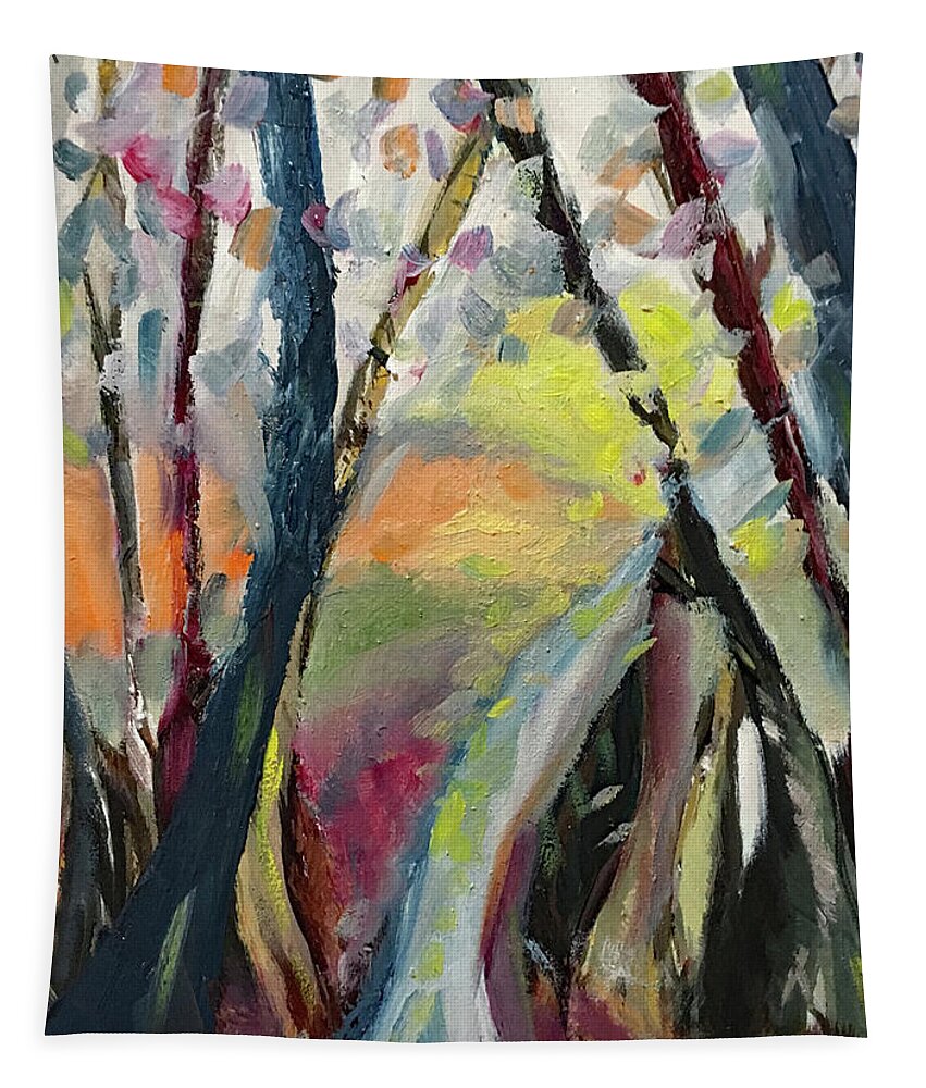 Autumn Tapestry featuring the painting Abstract Autumn Lane the Cotswolds by Roxy Rich