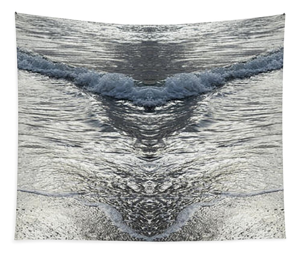 Sea Water Tapestry featuring the digital art Wave and reflections on the beach, sea water meets symmetry by Adriana Mueller