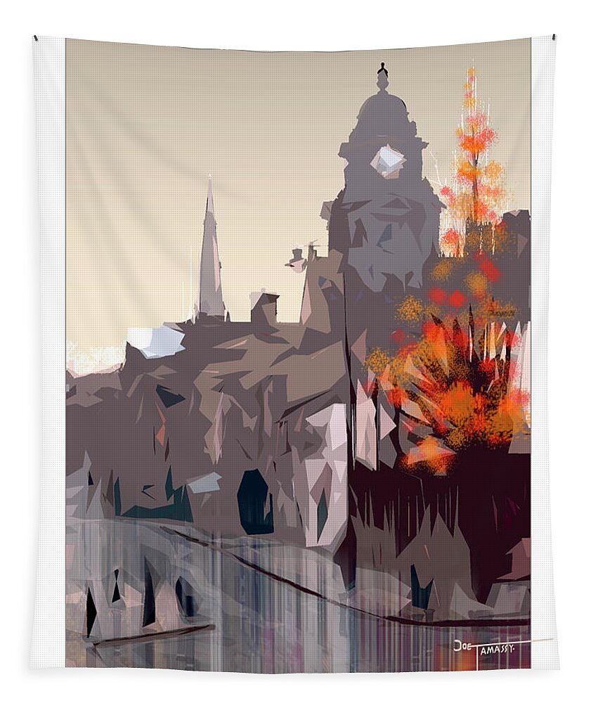 Abstract Tapestry featuring the digital art Abstract Brock st Reflections Lancaster by Joe Tamassy