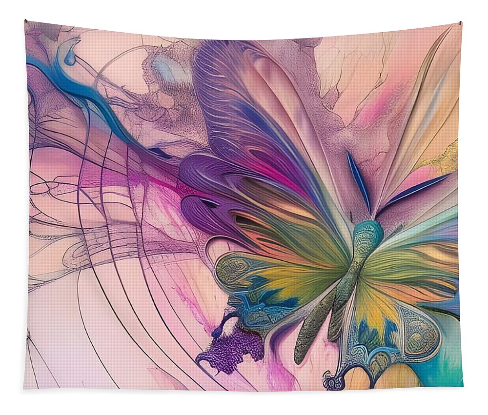 Digital Butterfly Abstract Pasteis Tapestry featuring the digital art Abstract Butterfly in Pastels by Beverly Read