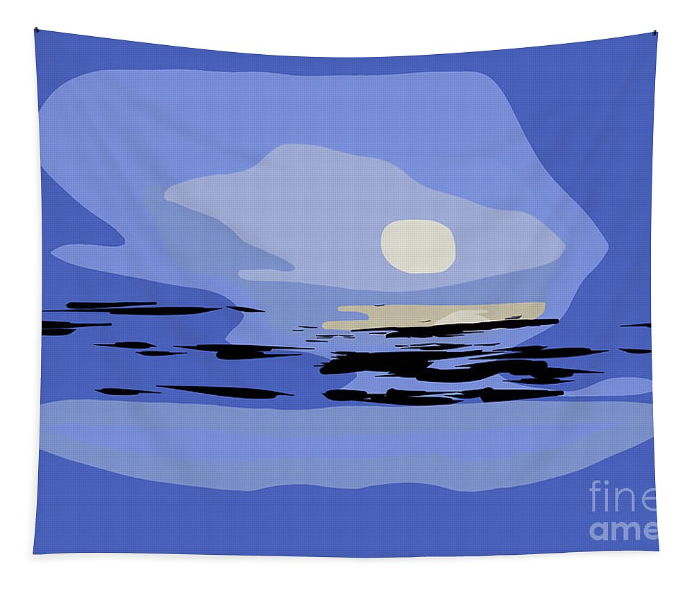 Abstract Tapestry featuring the digital art Abstract Coastal Moon Setting by Kirt Tisdale