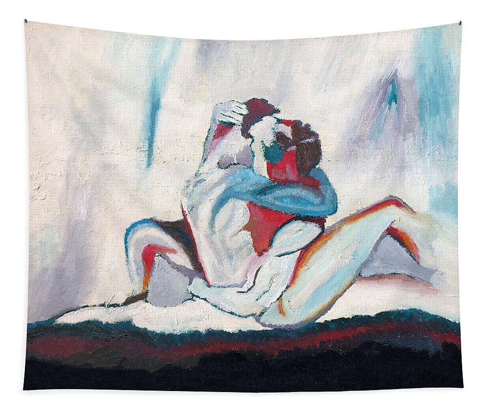 Abstract Tapestry featuring the painting Abstract Couple by Troy Caperton