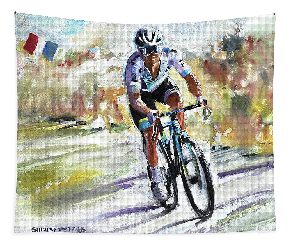 Letour Tapestry featuring the painting Abstract Feelings- Lutsenke Astana Stage 6 by Shirley Peters