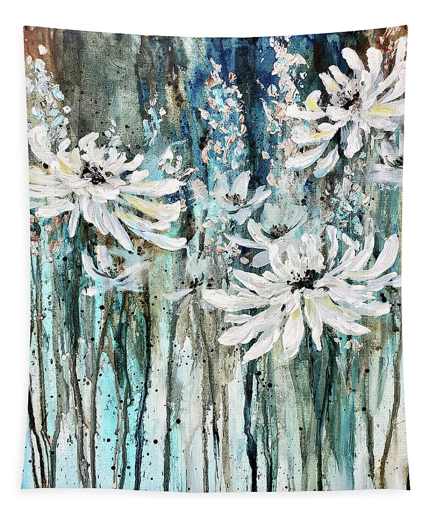 Abstract Floral Tapestry featuring the painting Abstract Flower Drip by Zan Savage