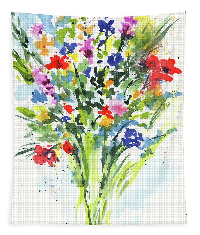 Abstract Flowers Tapestry featuring the painting Abstract Flowers Burst Of Multicolor Splash Of Watercolor II by Irina Sztukowski