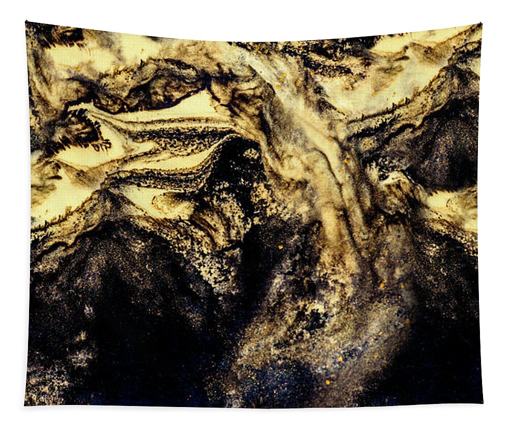 Marble Tapestry featuring the painting Abstract golden and black paint by Jelena Jovanovic