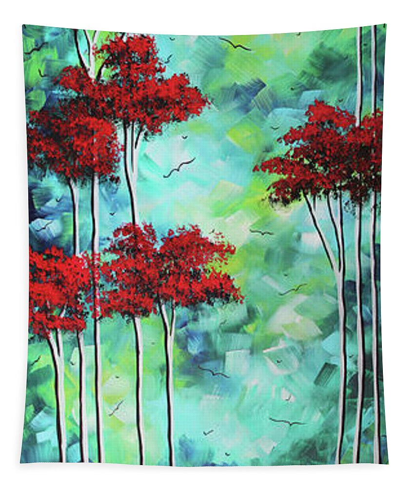 Collect Tapestry featuring the painting Abstract Original Red Trees Landscape Painting Blue Green Modern Art Wall Artwork Megan Duncanson by Megan Aroon