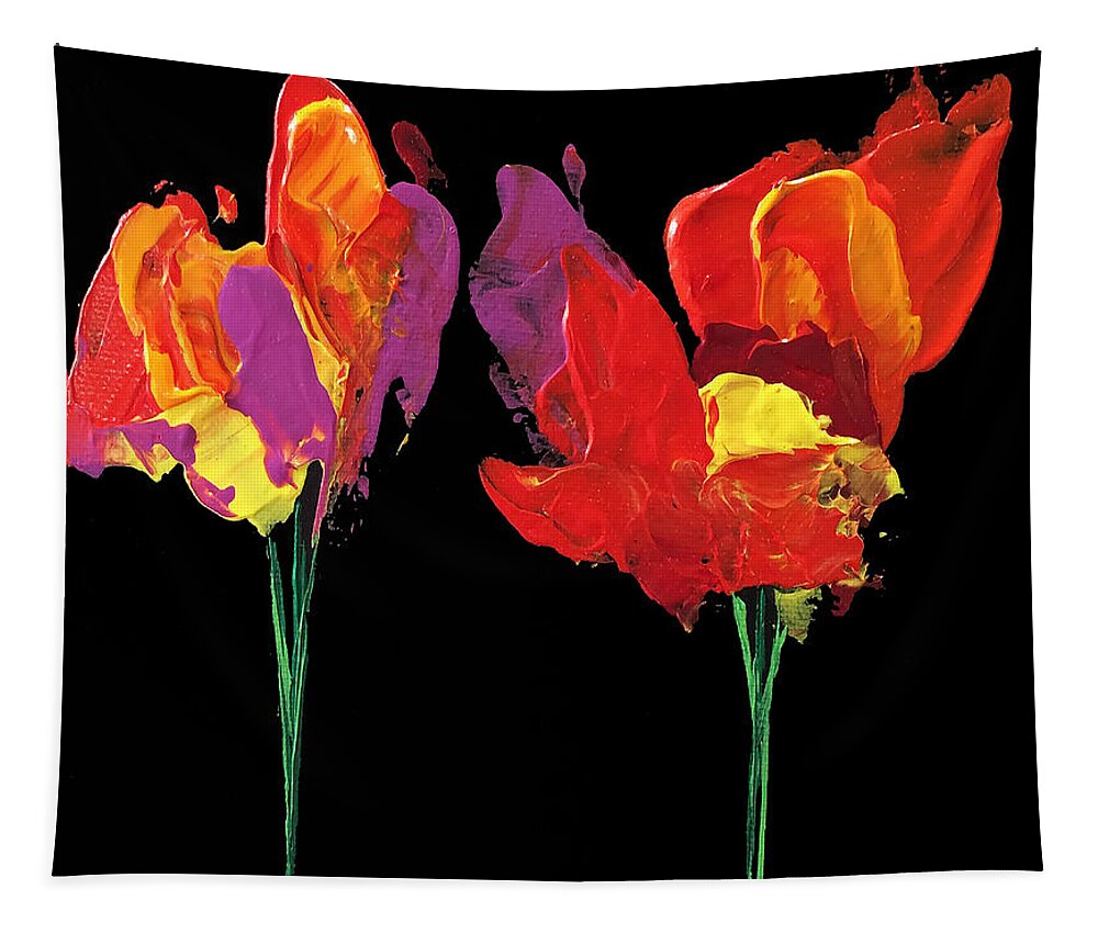 Flowers Tapestry featuring the painting Abstract Pals by Linda Bailey