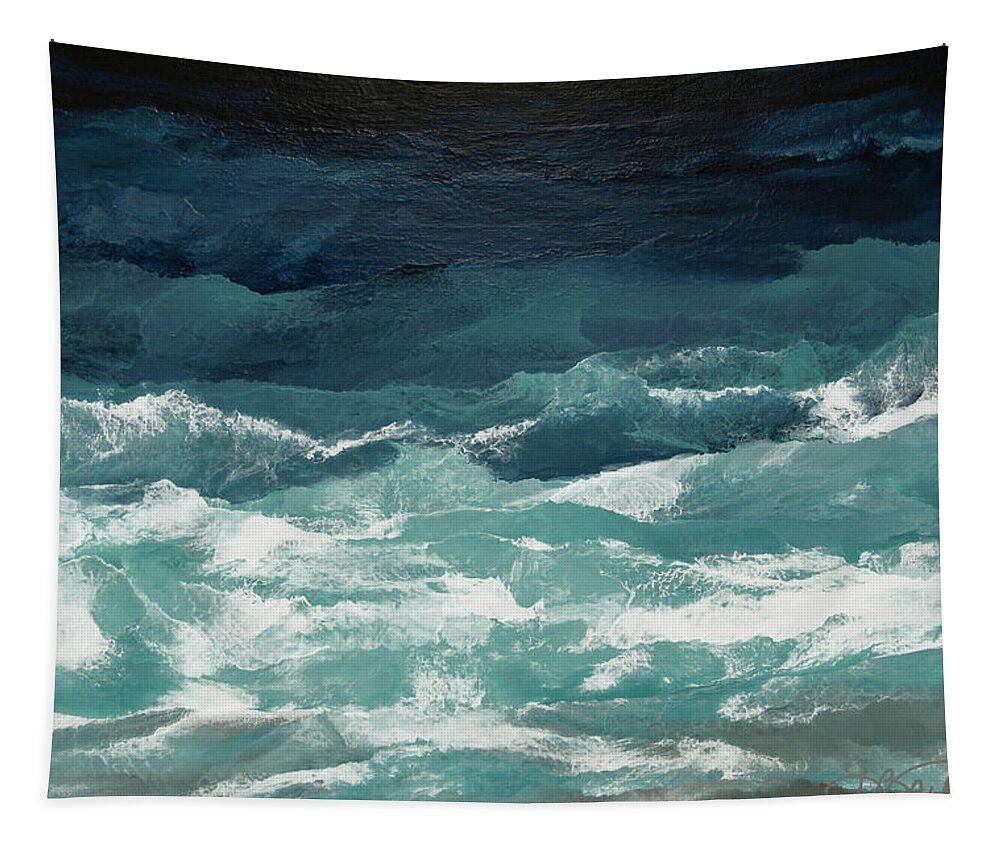  Abstract Seascape Tapestry featuring the painting Abundant as the Seas by Linda Bailey