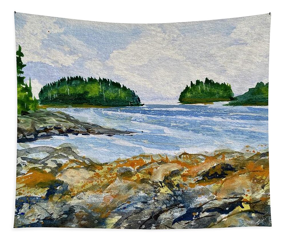 Acadia National Park Tapestry featuring the painting Acadia National Park, Maine by Kellie Chasse