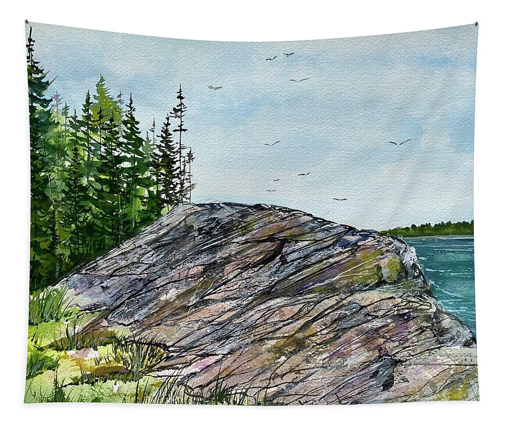 Acadia National Park Tapestry featuring the painting Acadia's Rock Garden, Maine by Kellie Chasse