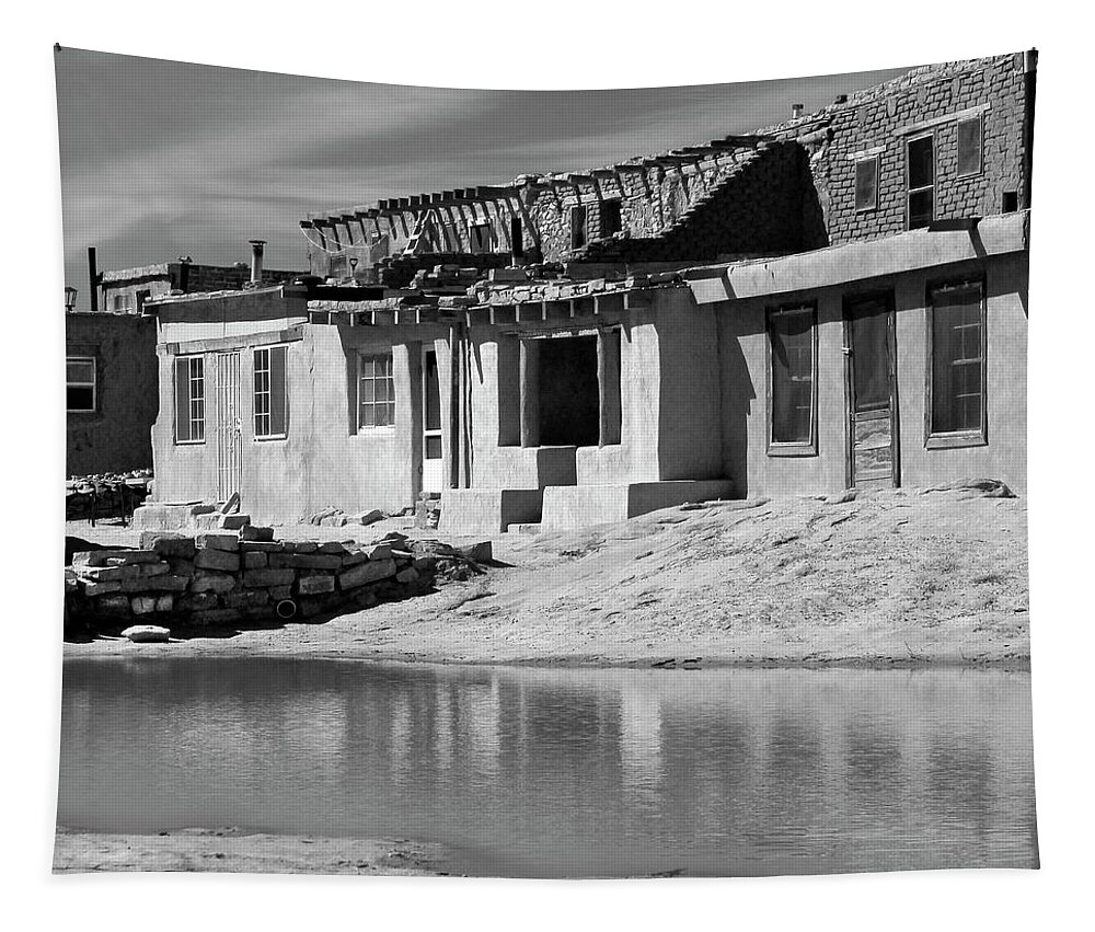 Acoma Pueblo Tapestry featuring the photograph Acoma Pueblo Adobe Homes B W by Mike McGlothlen
