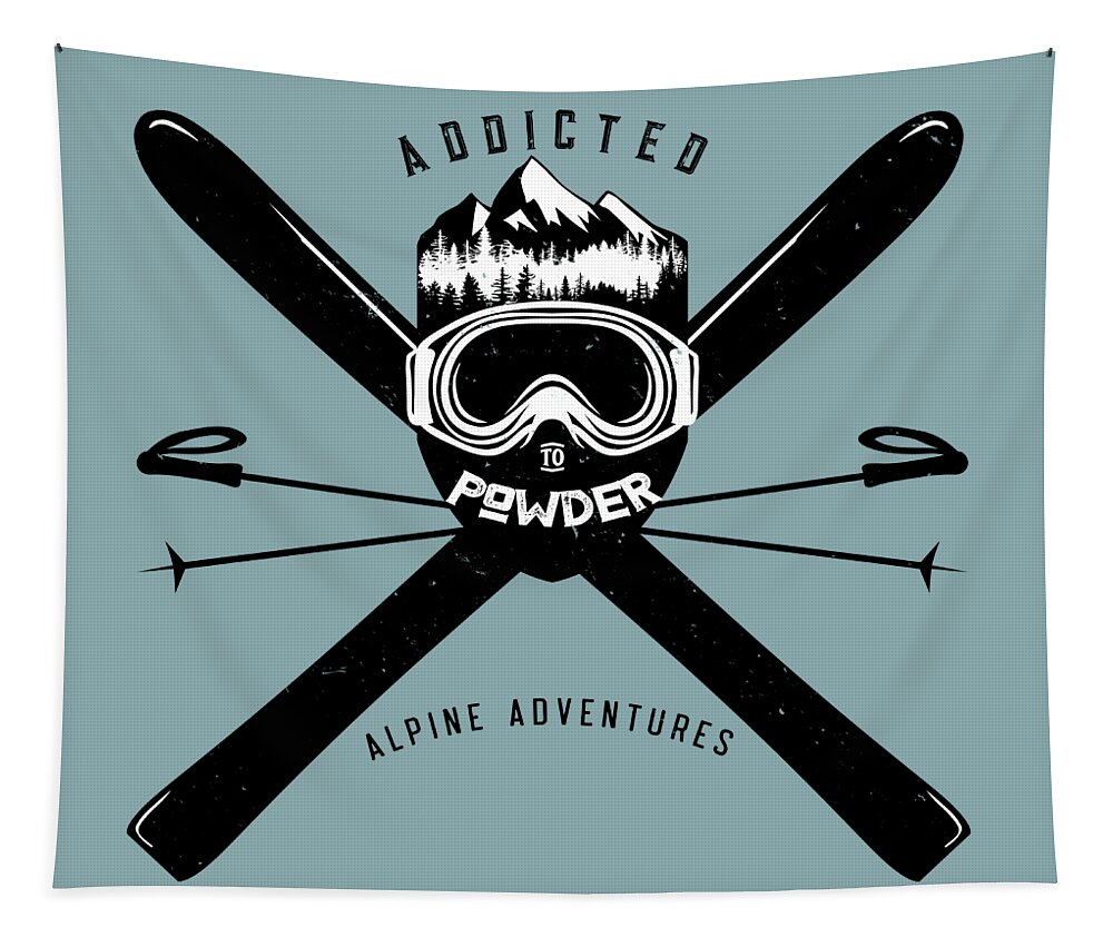 Distressed Ski Badge Tapestry featuring the painting Addicted to Powder ski Badge by Sassan Filsoof