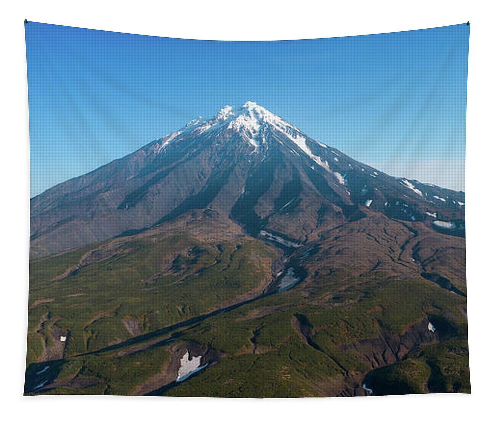 Volcano Tapestry featuring the photograph Aerial panorama of Koryaksky volcano by Mikhail Kokhanchikov