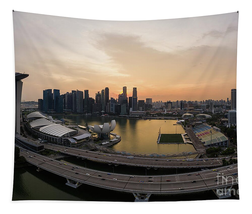 Asia Tapestry featuring the photograph Aerial view of traffic on an highw by Didier Marti