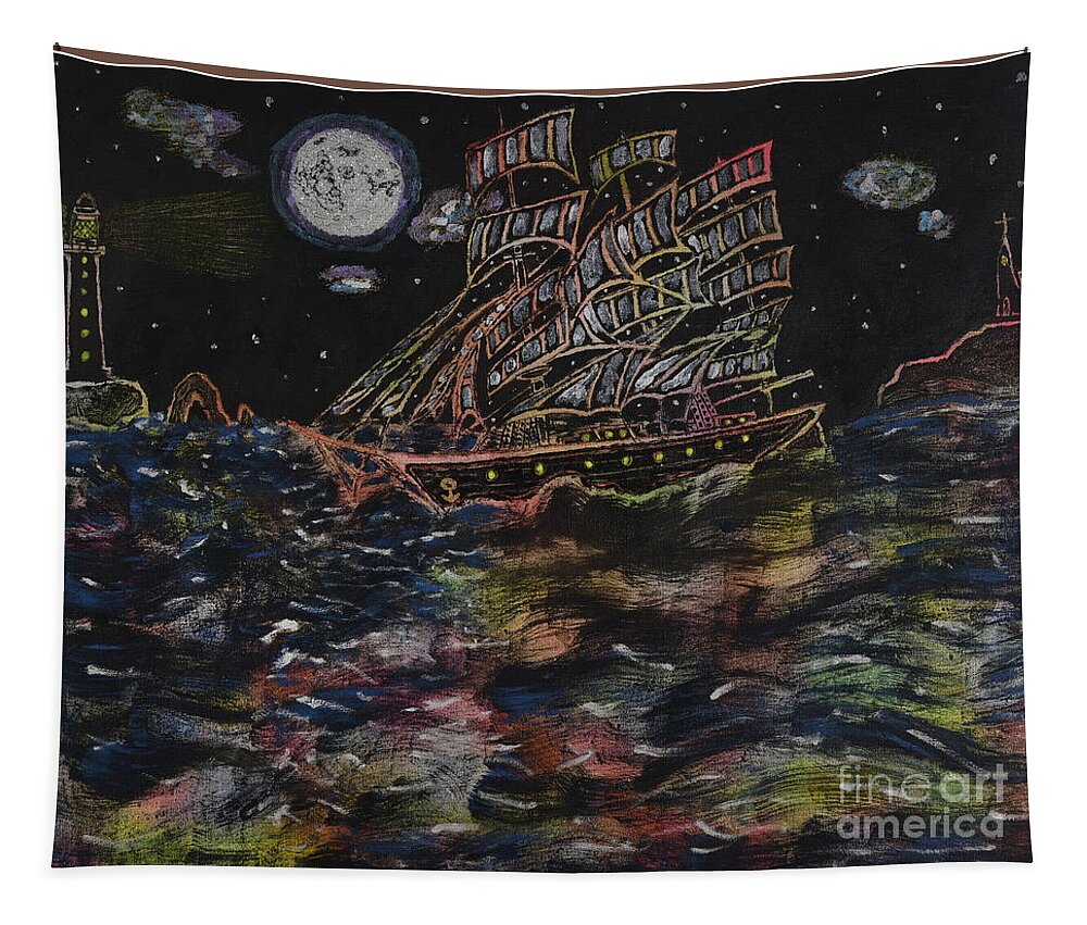 Ship Tapestry featuring the painting Affair of the seas by David Westwood
