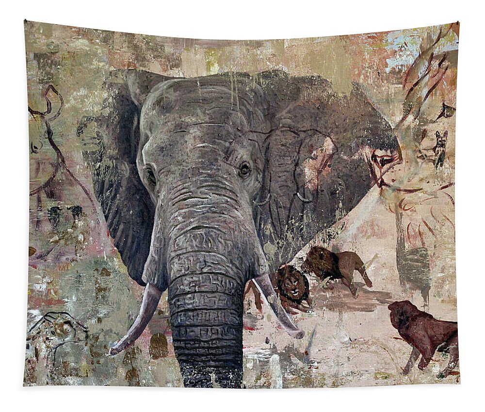  Tapestry featuring the painting African Bull by Ronnie Moyo