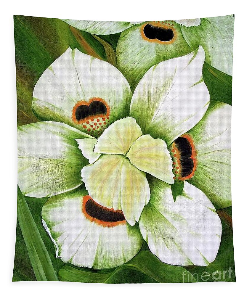 Iris Tapestry featuring the painting African Butterfly Iris by Mary Deal