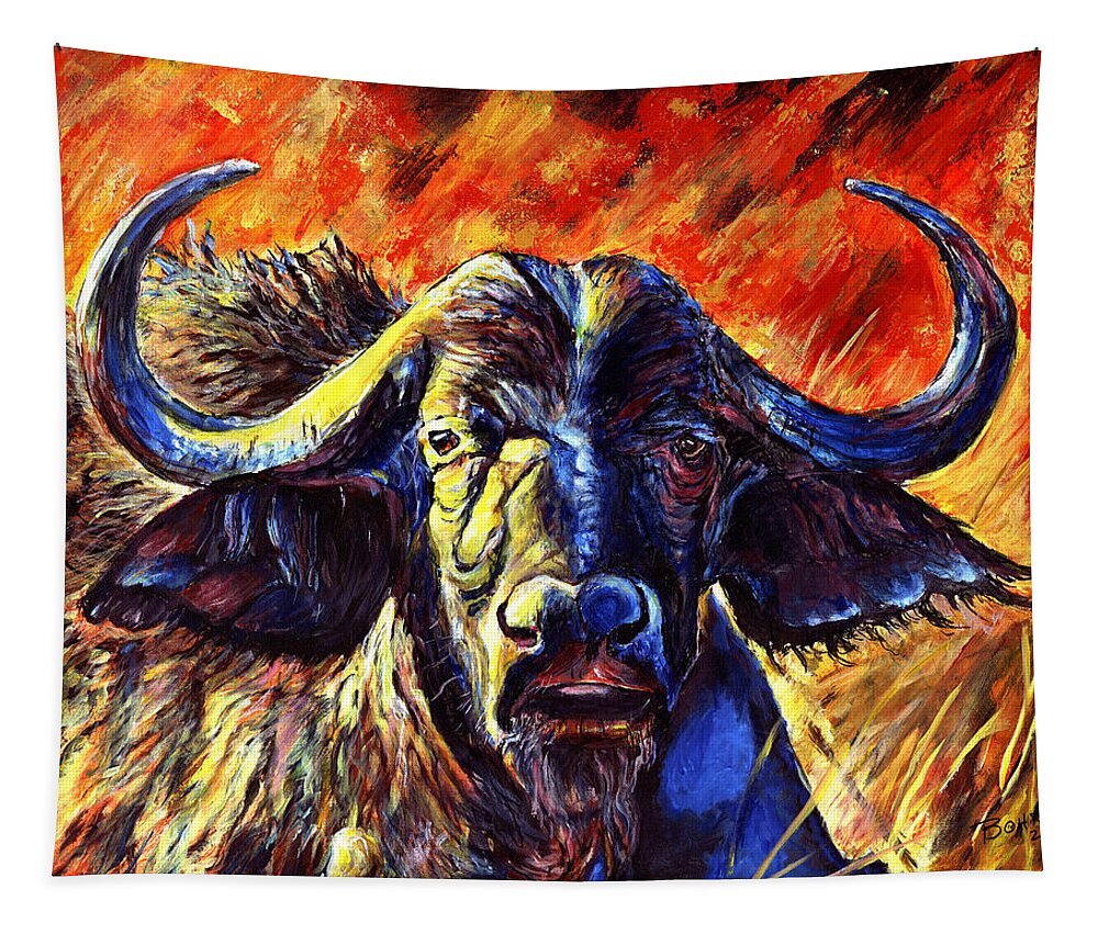 African Cape Buffalo Tapestry featuring the painting African Cape Buffalo by John Bohn