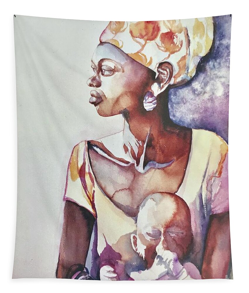 #africian #africianwoman #mother #child #africa #woman #serrialeone #watercolor #watercolorpainting #glenneff #thesoundpoetsmusic #picturerockstudio Www.glenneff.com Tapestry featuring the painting African Woman by Glen Neff