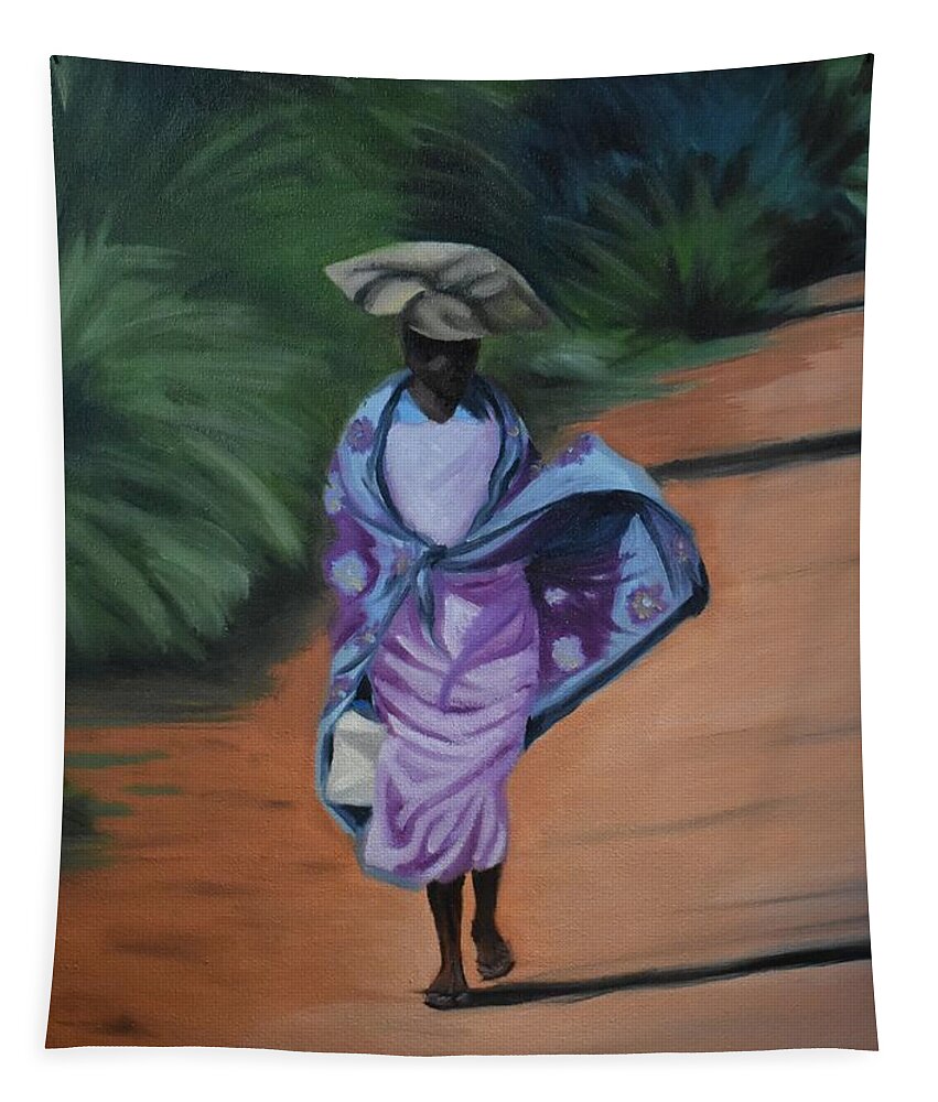 African Tapestry featuring the painting African Woman by Marta Pawlowski