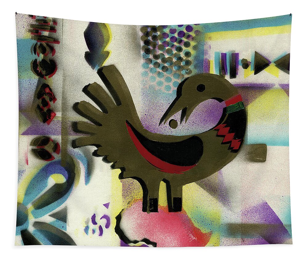 Everett Spruill Tapestry featuring the painting Afro - Aesthetic - K - Sankofa Bird and Adinkra symbol for Abundance by Everett Spruill