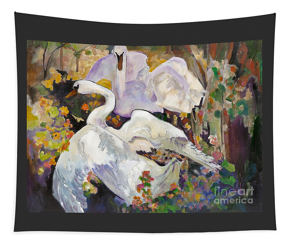 Swans Tapestry featuring the painting After Frank Brangwyn by Jodie Marie Anne Richardson Traugott     aka jm-ART