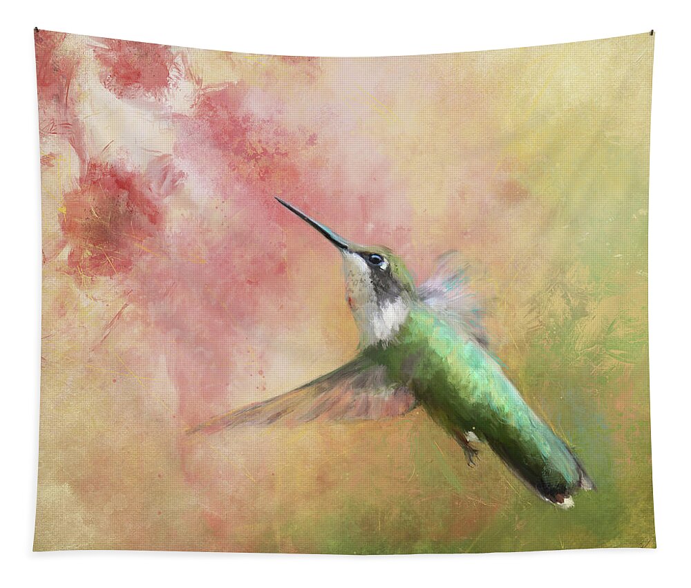 Hummingbird Tapestry featuring the painting After The Final Blooms by Jai Johnson