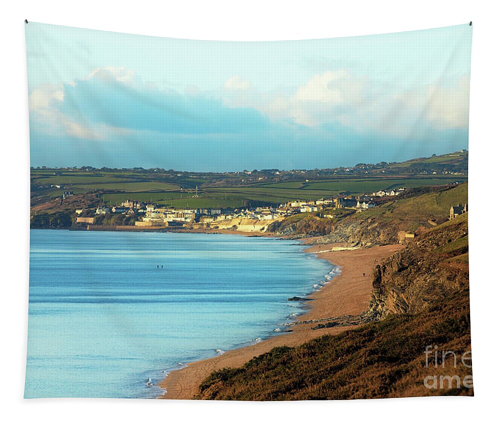 Loe Bar Tapestry featuring the photograph Afternoon Light on The Bar Porthleven by Terri Waters
