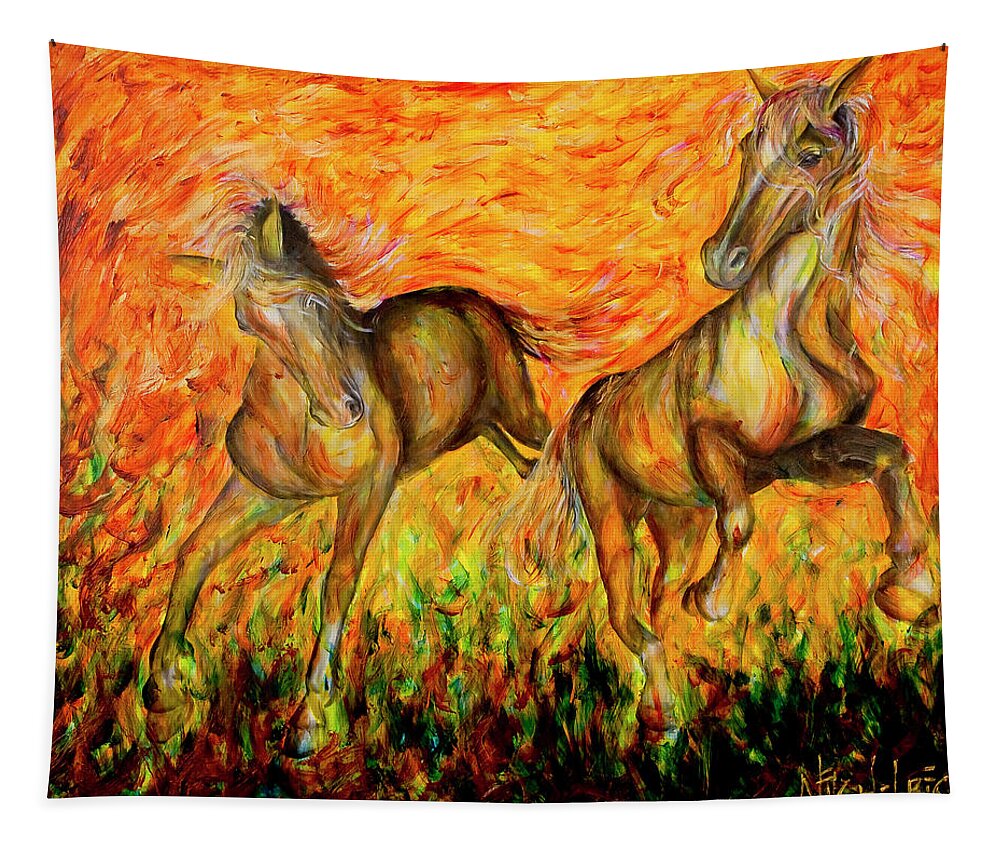 Horses Tapestry featuring the painting Against The Wind IV by Nik Helbig