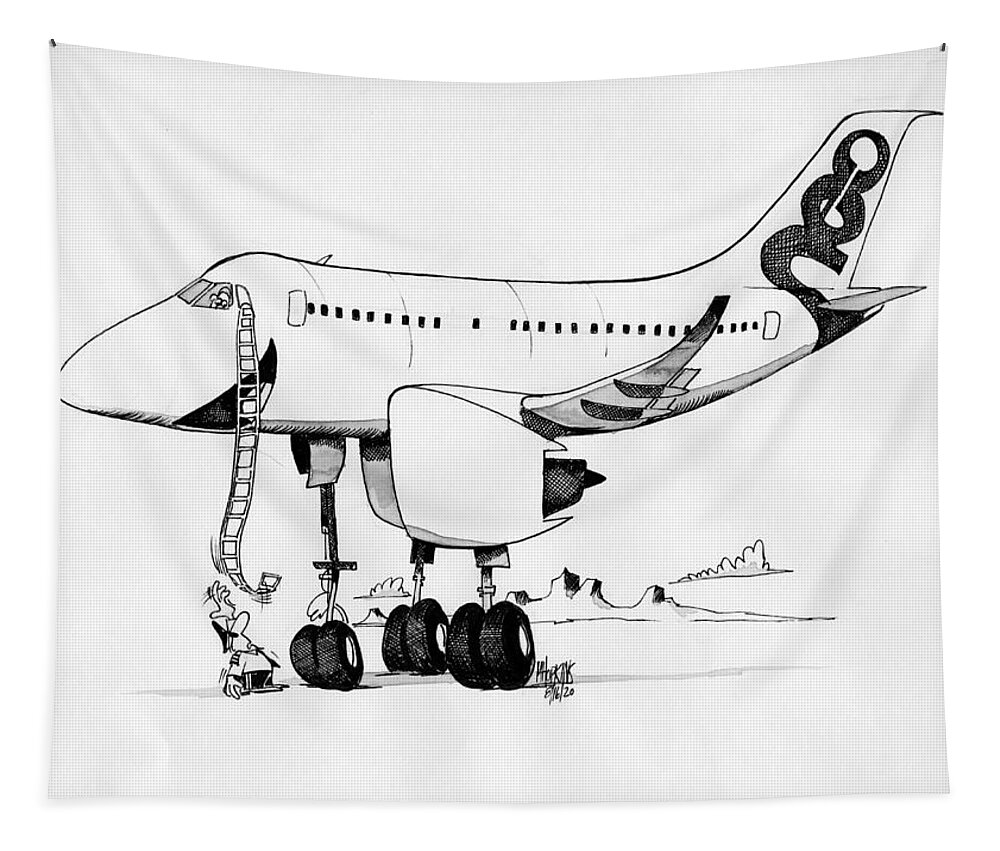 Original Art Tapestry featuring the drawing Airbus A320neo by Michael Hopkins