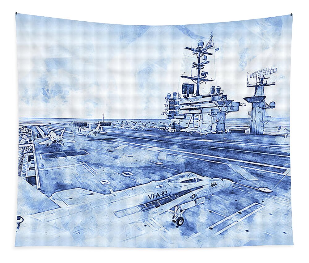 Aircraft Carrier Tapestry featuring the painting Aircraft Carrier - 04 by AM FineArtPrints