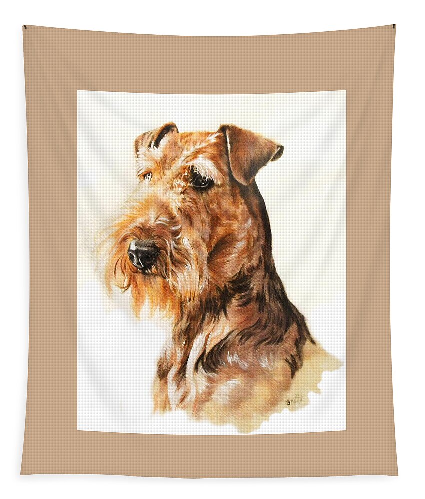 Terrier Tapestry featuring the painting Airedale Portrait in Watercolor by Barbara Keith