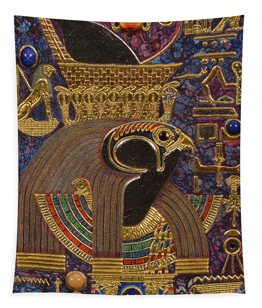 Ancient Tapestry featuring the mixed media Akem Shield of Heru Who Unites the Two Lands by Ptahmassu Nofra-Uaa