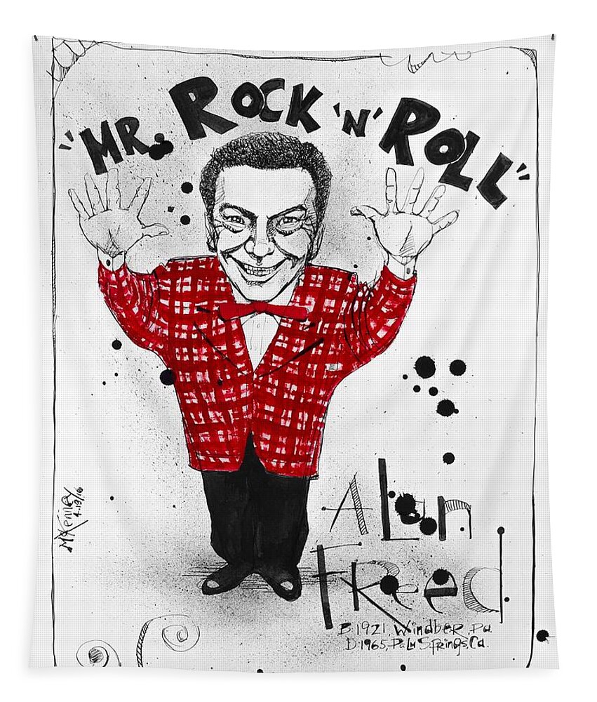  Tapestry featuring the drawing Alan Freed by Phil Mckenney