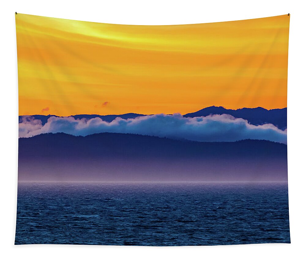 Alaska Tapestry featuring the digital art Alaska Inside Passage Sunset by SnapHappy Photos
