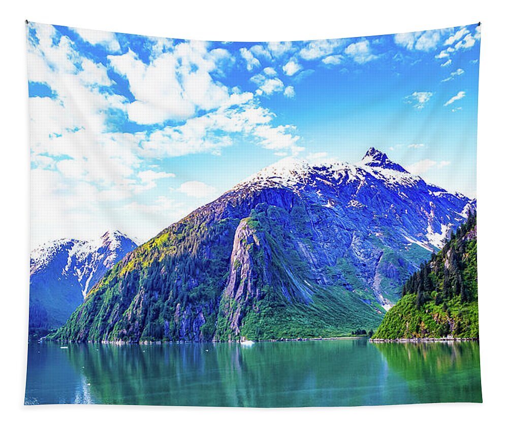 Alaska Tapestry featuring the digital art Alaska Inside Passage wide by SnapHappy Photos
