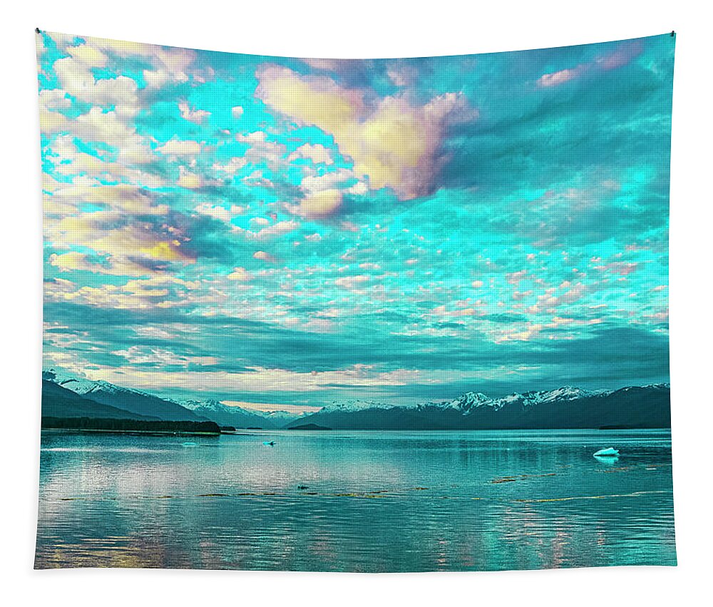 Alaska Tapestry featuring the digital art Alaska Sunset Inside Passage by SnapHappy Photos