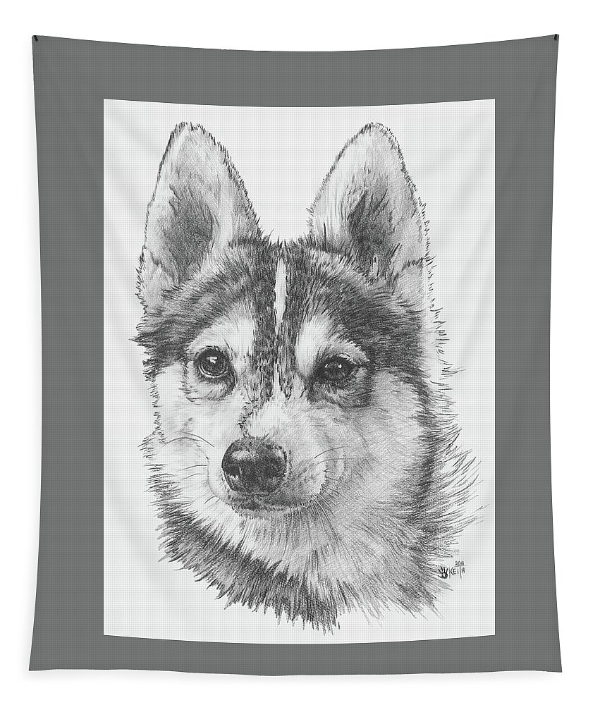 Designer Dog Tapestry featuring the drawing Alaskan Klee Kai by Barbara Keith