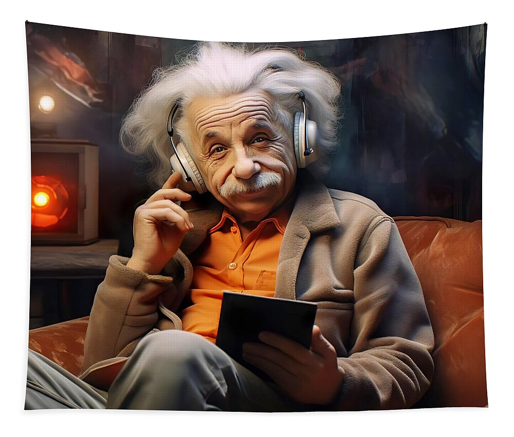Albert Einstein Tapestry featuring the digital art Albert Einstein Funny 3 by Mark Ashkenazi