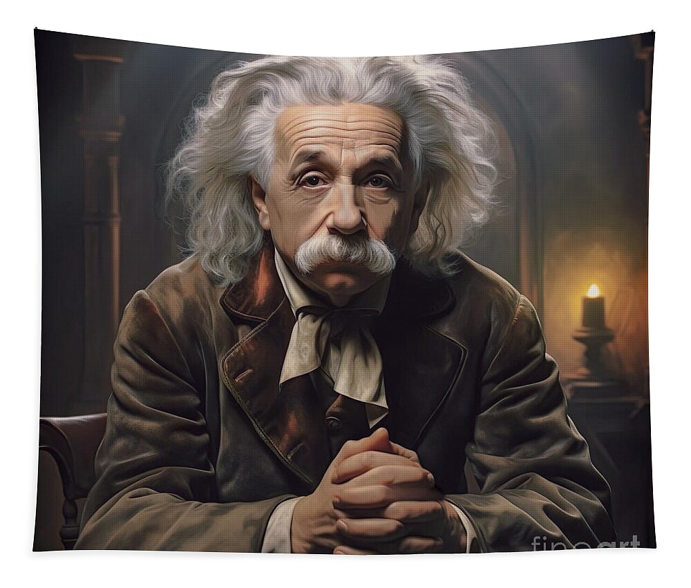Albert Einstein Tapestry featuring the digital art Albert Einstein Portrait by Mark Ashkenazi