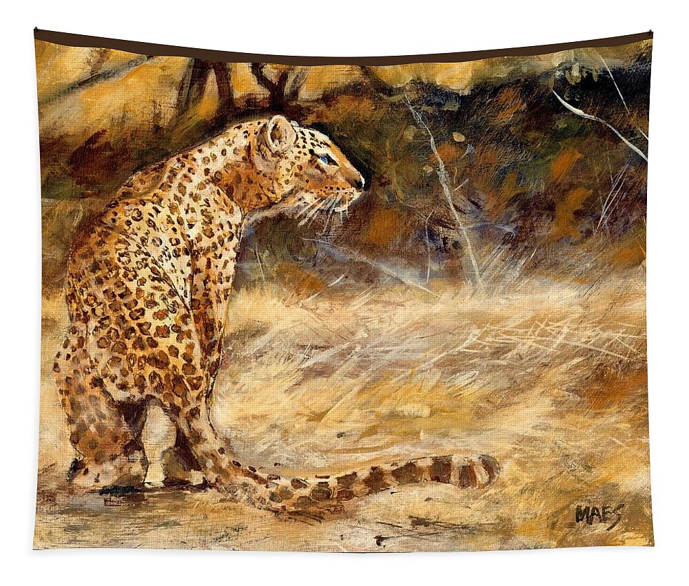 Africa Tapestry featuring the painting Alert African Leopard by Walt Maes