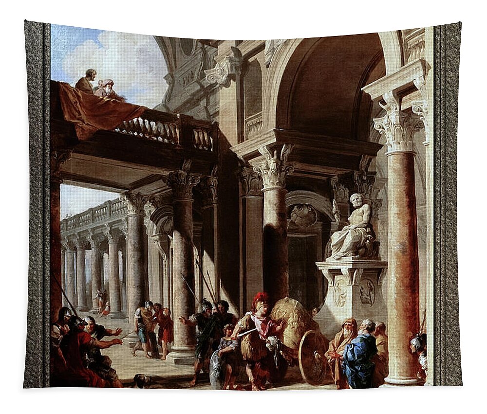 Alexander The Great Cutting The Gordian Knot Tapestry featuring the painting Alexander the Great Cutting the Gordian Knot by Giovanni Paolo Pannini by Rolando Burbon