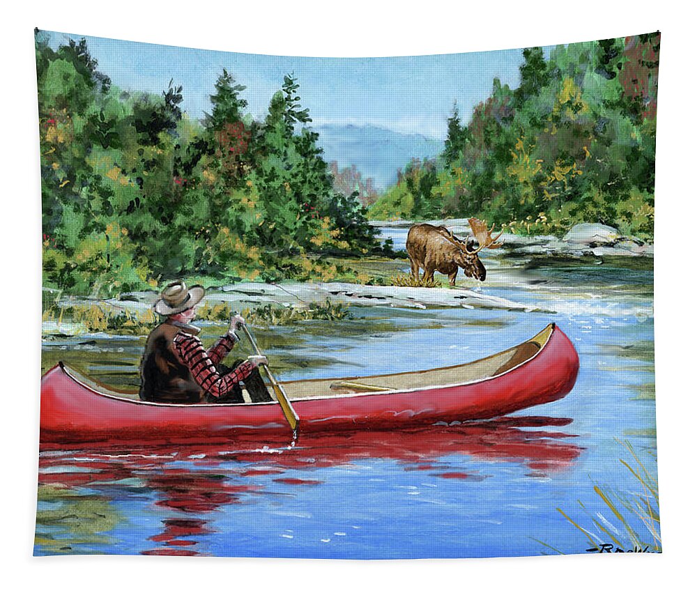 Canoe Tapestry featuring the painting Algonquin Paddle by Richard De Wolfe