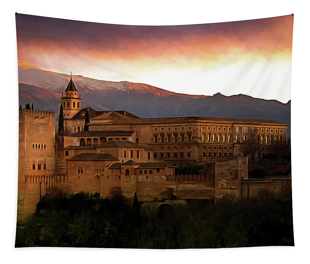 Alhambra Spain Tapestry featuring the photograph Alhambra Sunset in the Winter by Rebecca Herranen