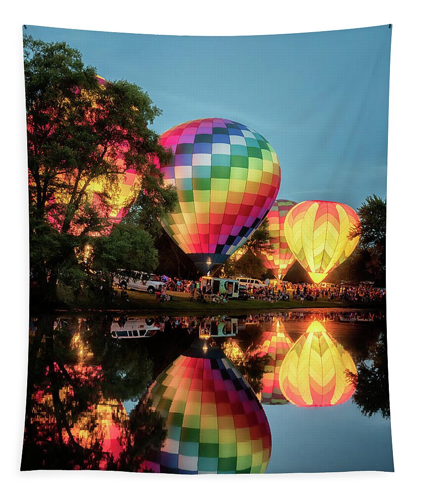 Hot Air Balloons Tapestry featuring the photograph All Balloon Glow 2 - Centralia Balloon Fest by Susan Rissi Tregoning
