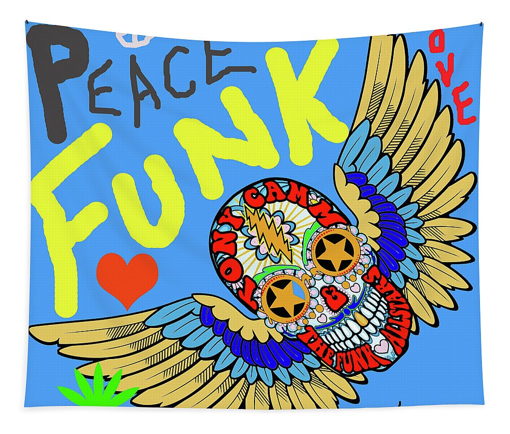  Tapestry featuring the digital art Allstars Peace Love Funk by Tony Camm