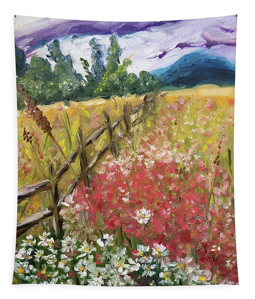 Landscape Tapestry featuring the painting French Countryside by Roxy Rich