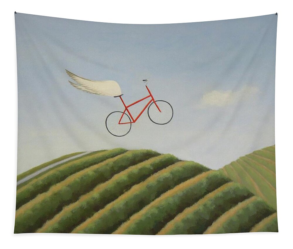 Red Bicycle Tapestry featuring the painting Aloft by Phyllis Andrews